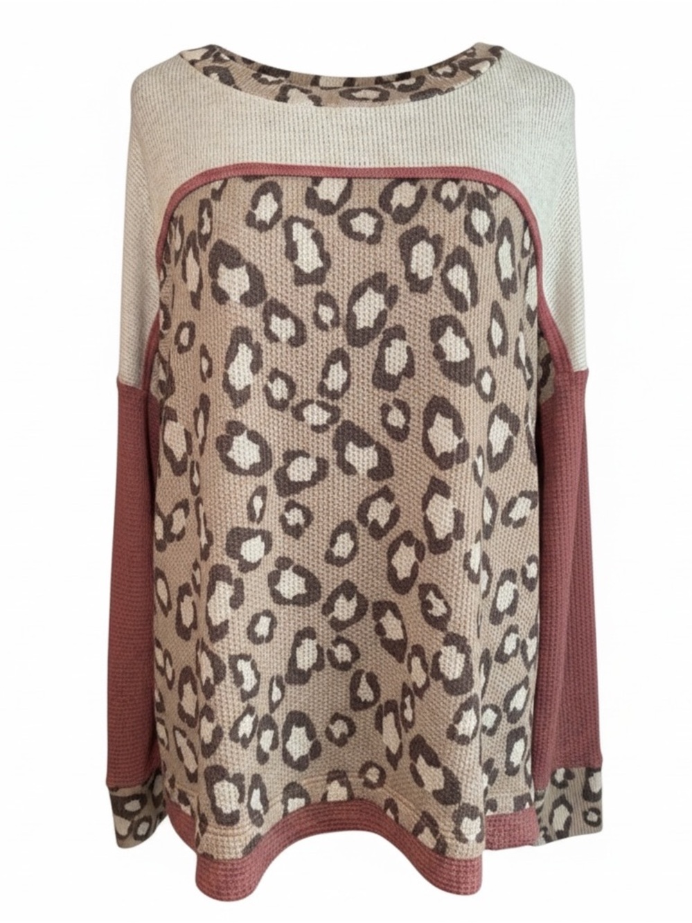 Ces Femme “Lina” Leopard Print Waffle Knit Top, Size Oversized Large, NWT - Picture 2 of 5